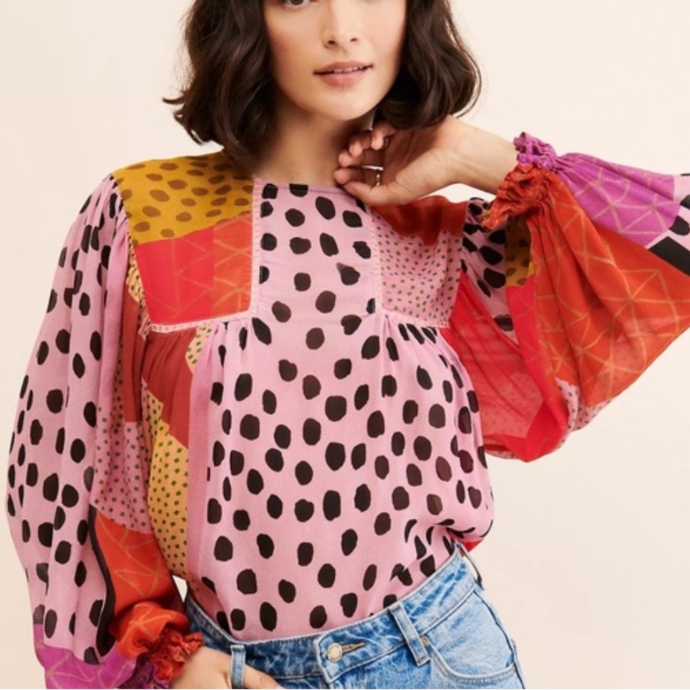 Anthropologie Multicolor Patchwork Polka Dot Mira… - image 1